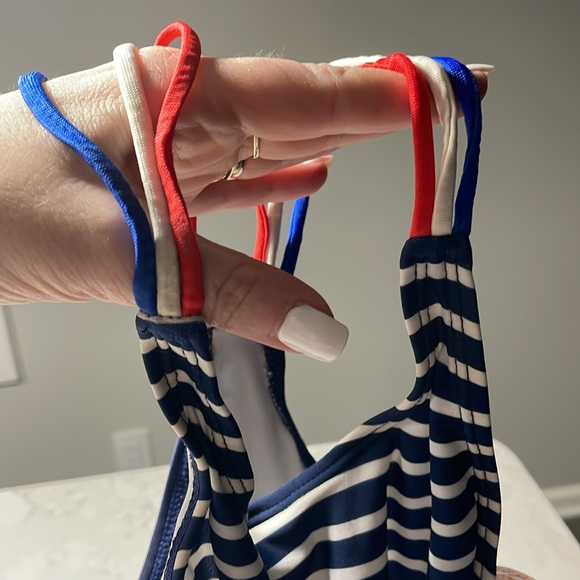 Cat & Jack girls one piece bathing suit. Blue and white stripes patriotic. - Picture 4 of 7